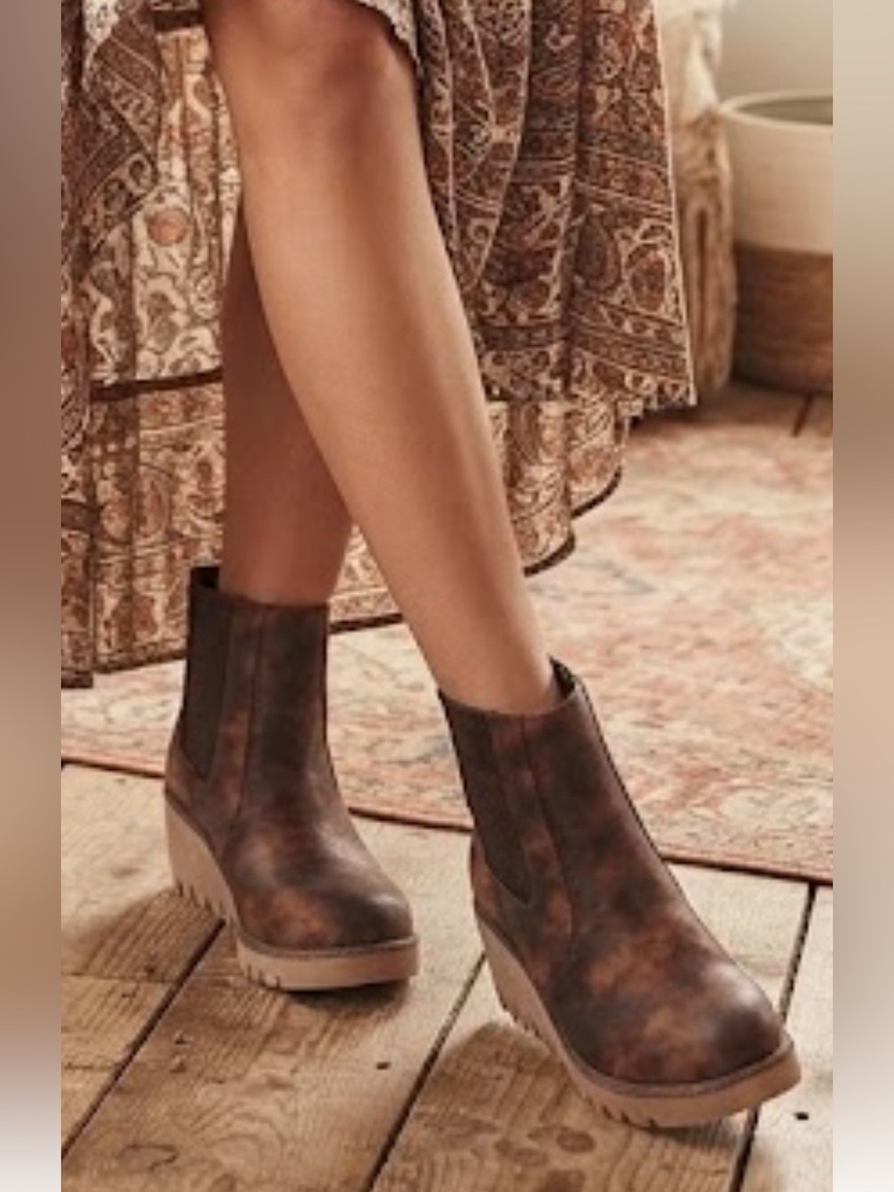 MUK LUKS Vermont Essex Wedge Booties Faux Fur Cozy Fall Sz 8